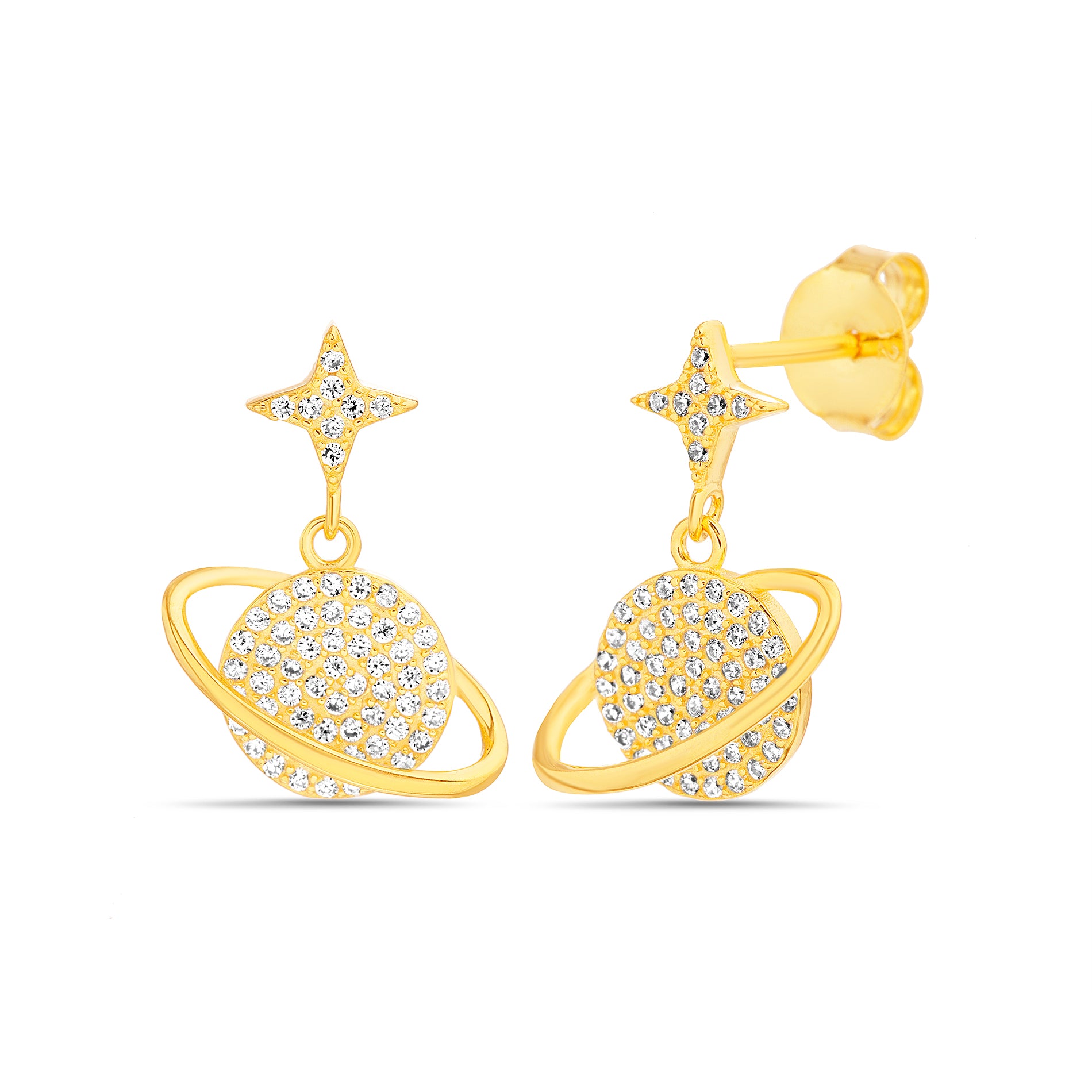 Gold Planet Dangle Earrings